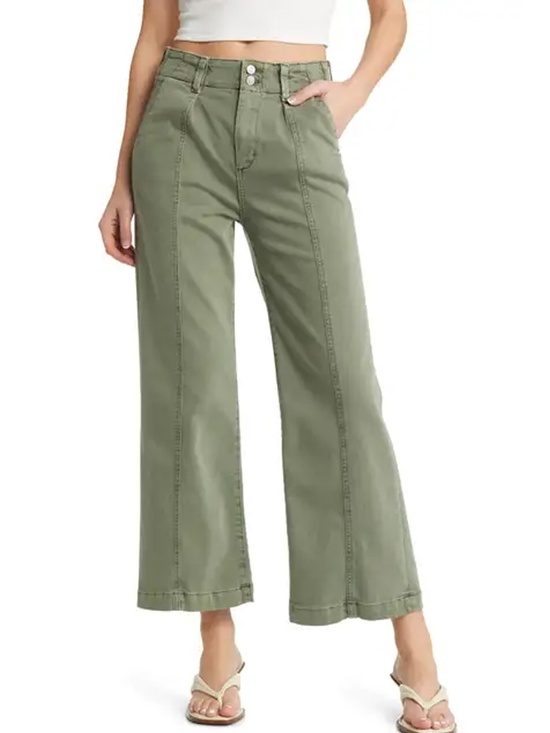 PAIGE Denim - PAIGE Brooklyn High Waist Crop Wide Leg Pants (Green)